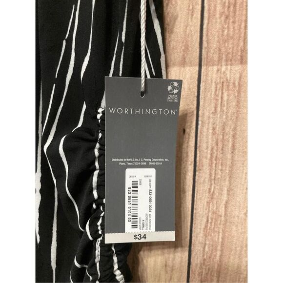 Worthington XS shirt Ruched Side Blouse Top Women's Black White Striped NWT - Picture 3 of 4